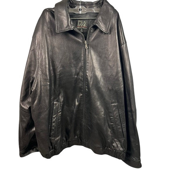 Joseph Jos A Bank Signature Collection Mens Black Leather Bomber Jacket Size 2XL - Picture 1 of 16